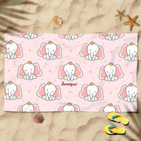 Cute Pink Elephant Gift For Kids Awesome Summer Trip Cruise Custom Name Personalized Beach Towel