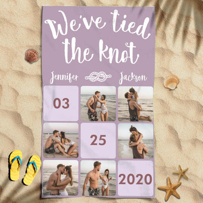 We've Tied The Knot Gift For Couple Summer Honeymoon Trip Newly Weds Custom Photo Personalized Beach Towel