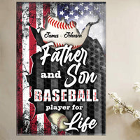 Father And Son Baseball Player For Life Gift For Father American Flag Decor Custom Name Personalized Matte Canvas