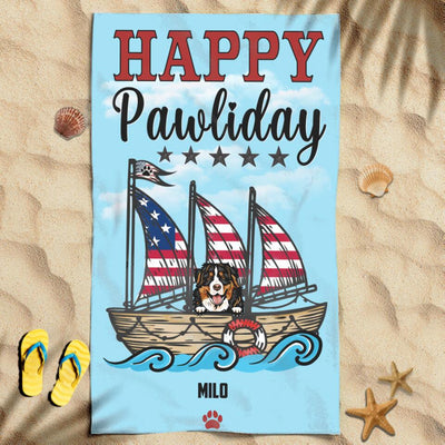 Funny Happy Pawliday Boat Trip Summer Independence Gift For Dog Lovers Custom Dog Breed Personalized Beach Towel