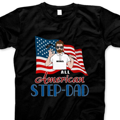 (Custom Name & Design) All American Step-dad USA Flag Personalized Father's Day Gift For Stepdad Stepfather Golf Shirt