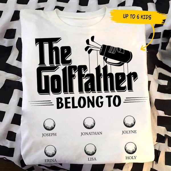 (Up to 6 Kids) The Golffather Personalized Father's Day Gift For Dad Stepdad Bonus Dad Custom Name Golf Lover T-Shirt