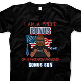 (Custom Name & Illustration) Am A Proud Bonus Dad Of A Freakin Awesome Bonus Son Personalized Father's Day Gift For Stepdad From Stepson Customize Shirt