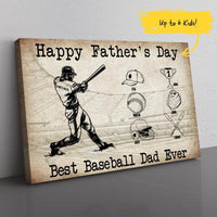 (Up To 6 Kids) Happy Father's Day To The Best Baseball Dad Personalized Gift For Dad Stepdad Baseball Lover Canvas