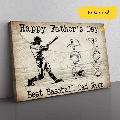 (Up To 6 Kids) Happy Father's Day To The Best Baseball Dad Personalized Gift For Dad Stepdad Baseball Lover Canvas