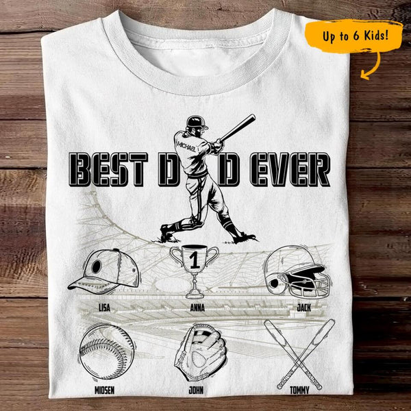 (Up To 6 Kids) Happy Father's Day To The Best Baseball Dad Personalized Gift For Dad Stepdad Baseball Lover Shirt