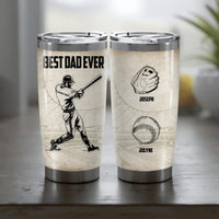 (Up To 6 Kids) Happy Father's Day To The Best Baseball Dad Personalized Gift For Dad Stepdad Baseball Lover Tumbler 20oz Insulated Cup