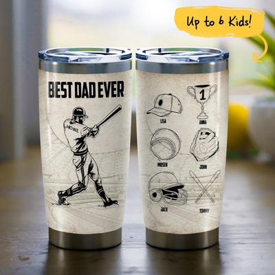 (Up To 6 Kids) Happy Father's Day To The Best Baseball Dad Personalized Gift For Dad Stepdad Baseball Lover Tumbler 20oz Insulated Cup
