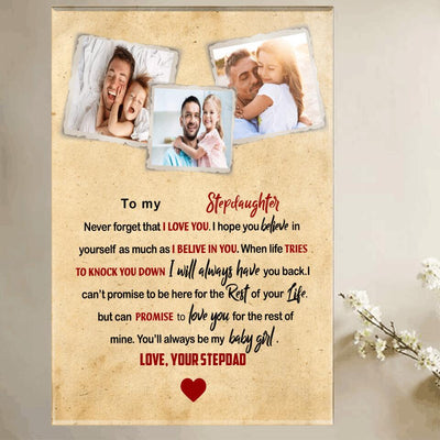 (Upload Your Photo) Stepfather & Stepdaughter Vintage Father's Day Personalized Gift From Stepdad Custom Name Canvas