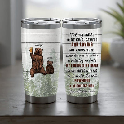 (Up to 4 Kids) Papa Bear The Most Powerful And Relentless Man Personalized Father's Day Gift For Dad Stepdad From Daughter Bonus Dad Tumbler 20oz Insulated Cup