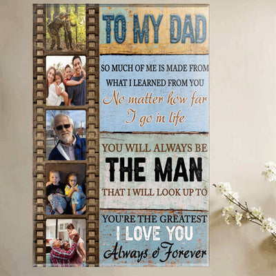 (Upload Your Photo) Letter To Dad Custom Photo Vintage Film Personalized Father's Day Gift For Dad Stepdad Canvas Poster Framed