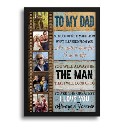 (Upload Your Photo) Letter To Dad Custom Photo Vintage Film Personalized Father's Day Gift For Dad Stepdad Canvas Poster Framed