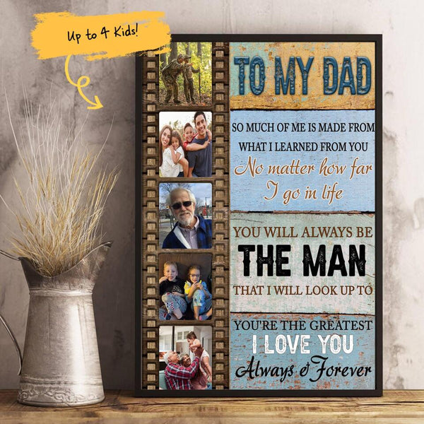 (Upload Your Photo) Letter To Dad Custom Photo Vintage Film Personalized Father's Day Gift For Dad Stepdad Canvas Poster Framed