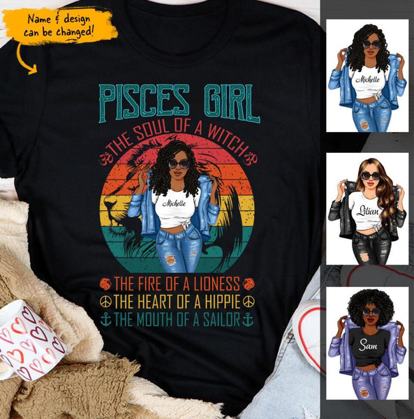 Pisces Girl Zodiac Sign Personalized February Birthday Gift For Her March Birthday Black Queen Custom February March Birthday Shirt