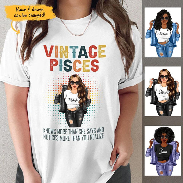 Pisces Girl Retro Vintage Zodiac Personalized February Birthday Gift For Her March Birthday Black Queen Custom February March Birthday Shirt