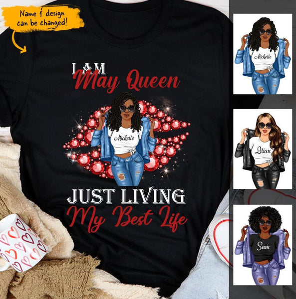 May Girl Diamonds Living My Best Life Personalized May Birthday Gift For Her Black Queen Custom May Birthday Shirt