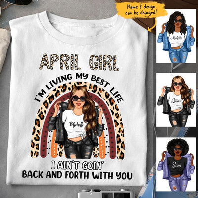 April Girl Boho Rainbow Leopard Personalized April Birthday Gift For Her Black Queen Custom April Birthday Shirt
