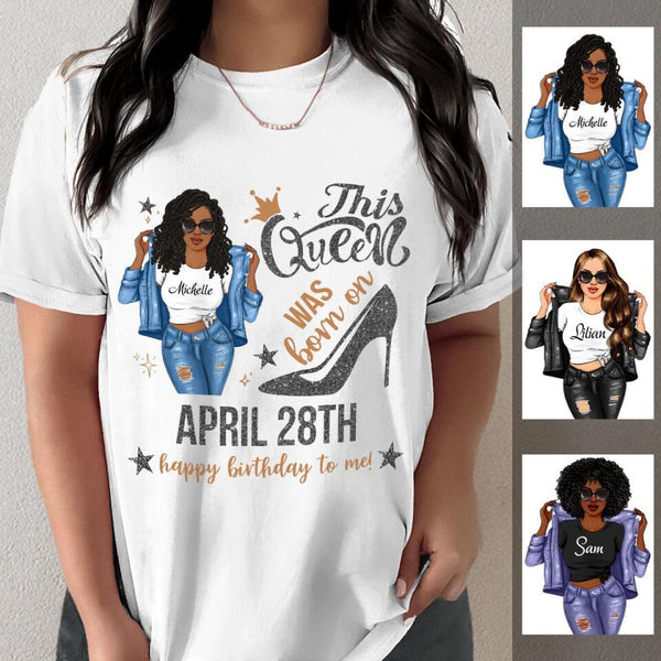 (Custom Birth Date) Personalized April Birthday Gift For Her Custom Birthday Gift Black Queen Customized April Birthday Shirt April Girl Hoodie Dreameris