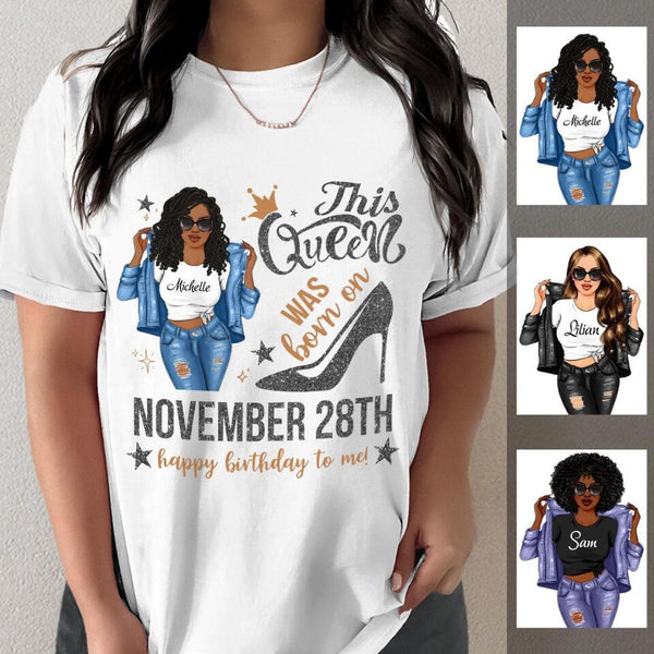 (Custom Birth Date) Personalized November Birthday Gift For Her Custom Birthday Gift Black Queen Customized November Birthday Shirt November Girl Hoodie Dreameris