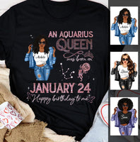 (Custom Birth Date) Aquarius Personalized February Birthday Gift For Her Custom Birthday Gift Black Queen Customized January Birthday T-Shirt Hoodie Dreameris