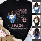 (Custom Birth Date) Gemini Personalized June Birthday Gift For Her Custom Birthday Gift Black Queen Customized May Birthday T-Shirt Hoodie Dreameris