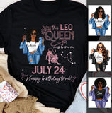 (Custom Birth Date) Leo Personalized August Birthday Gift For Her Custom Birthday Gift Black Queen Customized July Birthday T-Shirt Hoodie Dreameris