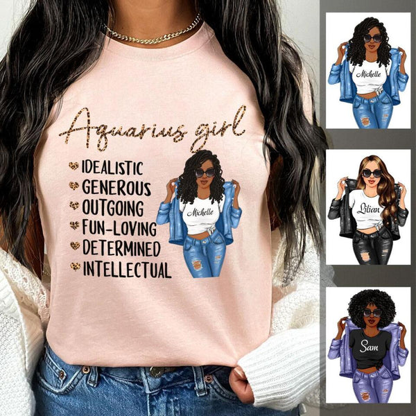 Zodiac Aquarius Personalized January Birthday Gift For Her Custom Birthday Gift Black Queen Customized February Birthday T-Shirt Hoodie Dreameris