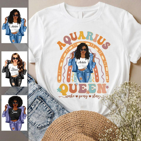 Zodiac Aquarius Personalized January Birthday Gift For Her Custom Birthday Gift Black Queen Customized February Birthday T-Shirt Hoodie Dreameris