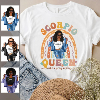 Zodiac Scorpio Personalized November Birthday Gift For Her Custom Birthday Gift Black Queen Customized October Birthday T-Shirt Hoodie Dreameris