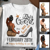 (Custom Birth Date) Personalized February Birthday Gift For Her Custom Birthday Gift Black Queen Customized February Birthday T-Shirt Hoodie Dreameris