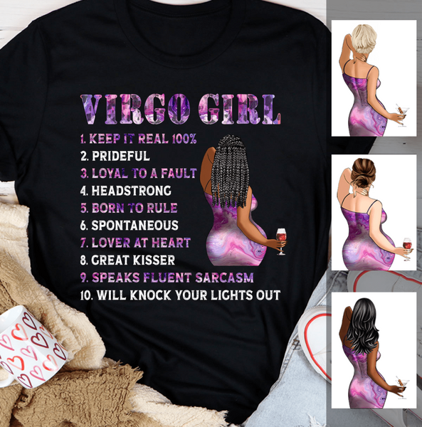 Virgo Girl Personalized September Birthday Gift For Her Custom Birthday Gift Black Queen Customized August Birthday T-Shirt Hoodie Dreameris