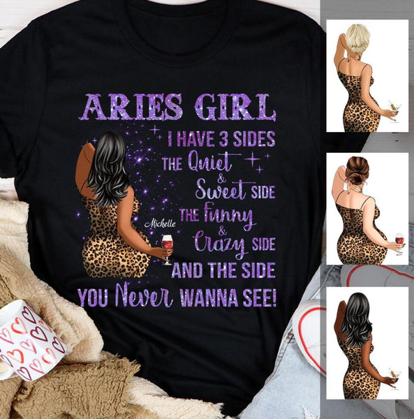 Aries Girl Personalized March Birthday Gift For Her Custom Birthday Gift Black Queen Customized April Birthday T-Shirt Hoodie Dreameris