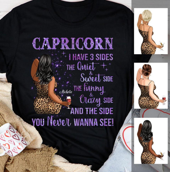 Capricorn Girl Personalized January Birthday Gift For Her Custom Birthday Gift Black Queen Customized December Birthday T-Shirt Hoodie Dreameris