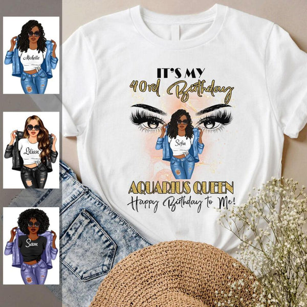 (Custom Birthyear) Aquarius Queen Personalized January Birthday Gift For Her Custom Birthday Gift Black Queen Customized February Birthday T-Shirt Hoodie Dreameris