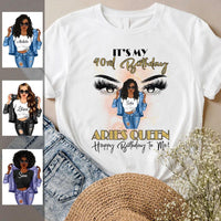 (Custom Birthyear) Aries Queen Personalized March Birthday Gift For Her Custom Birthday Gift Black Queen Customized April Birthday T-Shirt Hoodie Dreameris