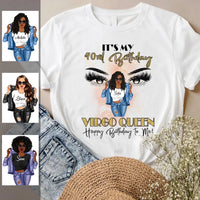 (Custom Birthyear) Virgo Queen Personalized September Birthday Gift For Her Custom Birthday Gift Black Queen Customized August Birthday T-Shirt Hoodie Dreameris