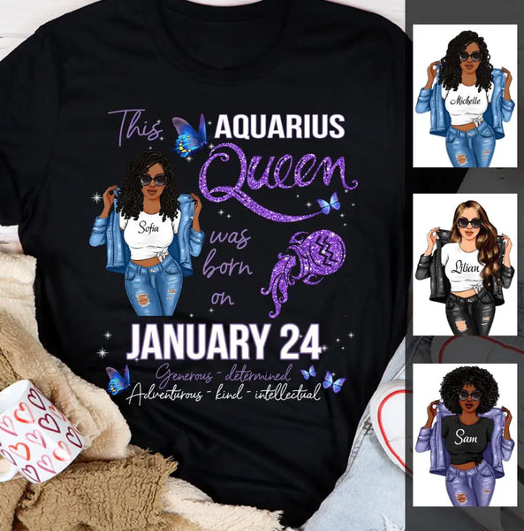 Aquarius Personalized February Birthday Gift For Her Custom Birthday Gift Black Queen Customized January Birthday T-Shirt Hoodie Dreameris