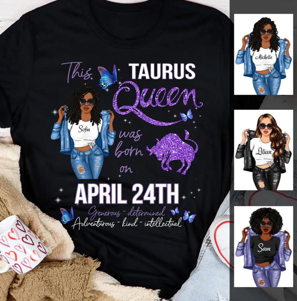 Taurus Personalized April Birthday Gift For Her Custom Birthday Gift Black Queen Customized May Birthday T-Shirt Hoodie Dreameris