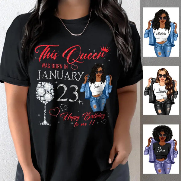 (Custom Birthday) Personalized January Birthday Gift For Her Custom Birthday Gift Black Queen Customized January Birthday T-Shirt Hoodie Dreameris