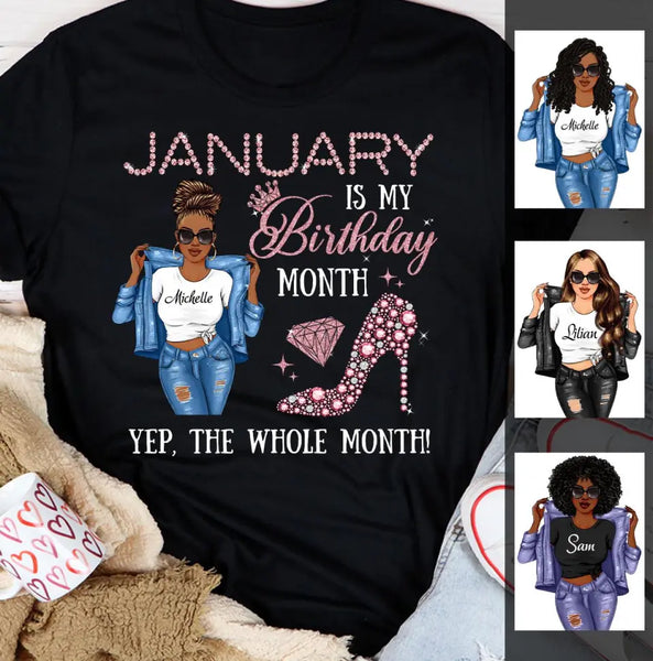 Personalized January Birthday Gift For Her Custom Birthday Gift Black Queen Customized January Birthday T-Shirt Hoodie Dreameris