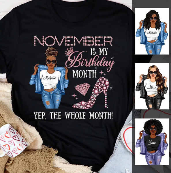 Personalized November Birthday Gift For Her Custom Birthday Gift Black Queen Customized November Birthday T-Shirt Hoodie Dreameris