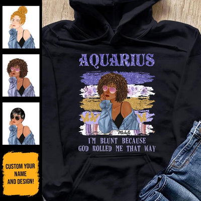 Aquarius Personalized God Rolled Me January Birthday Gift For Her Custom Birthday Gift Black Queen Customized February Birthday T-Shirt Hoodie Dreameris