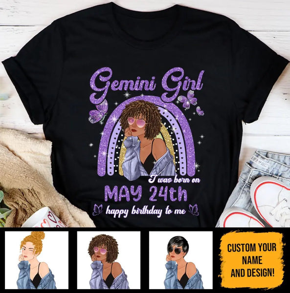 Gemini Personalized Custom Date May Birthday Gift For Her Custom Birthday Gift Black Queen Customized June Birthday T-Shirt Hoodie Dreameris