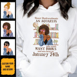 (Custom Your Birthday) Aquarius Book Lovers Personalized January Birthday Gift For Her Custom Birthday Gift Black Queen Customized February Birthday T-Shirt Hoodie Dreameris