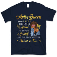 Aries I Have 3 Sides Personalized March Birthday Gift For Her Custom Birthday Gift Black Queen Customized April Birthday T-Shirt Hoodie Dreameris