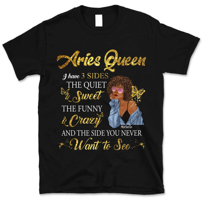 Aries I Have 3 Sides Personalized March Birthday Gift For Her Custom Birthday Gift Black Queen Customized April Birthday T-Shirt Hoodie Dreameris