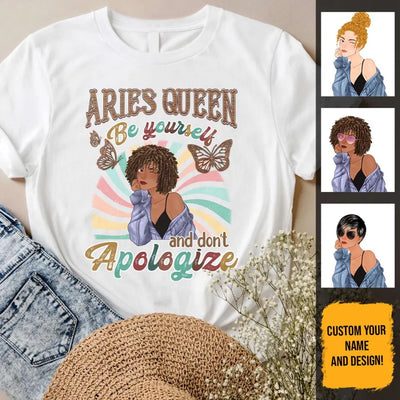 Aries Be Yourself Retro Vintage Personalized March Birthday Gift For Her Custom Birthday Gift Black Queen Customized April Birthday T-Shirt Hoodie Dreameris