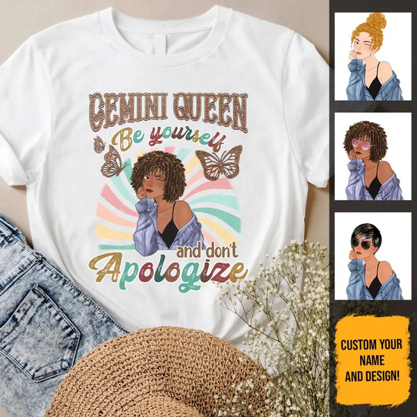 Gemini Be Yourself Retro Vintage Personalized May Birthday Gift For Her Custom Birthday Gift Black Queen Customized June Birthday T-Shirt Hoodie Dreameris