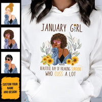 January Girl Sunflower Personalized January Birthday Gift For Her Custom Birthday Gift Black Queen Customized January Birthday T-Shirt Hoodie Dreameris