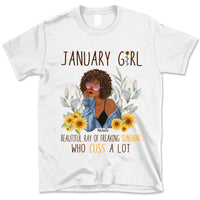 January Girl Sunflower Personalized January Birthday Gift For Her Custom Birthday Gift Black Queen Customized January Birthday T-Shirt Hoodie Dreameris